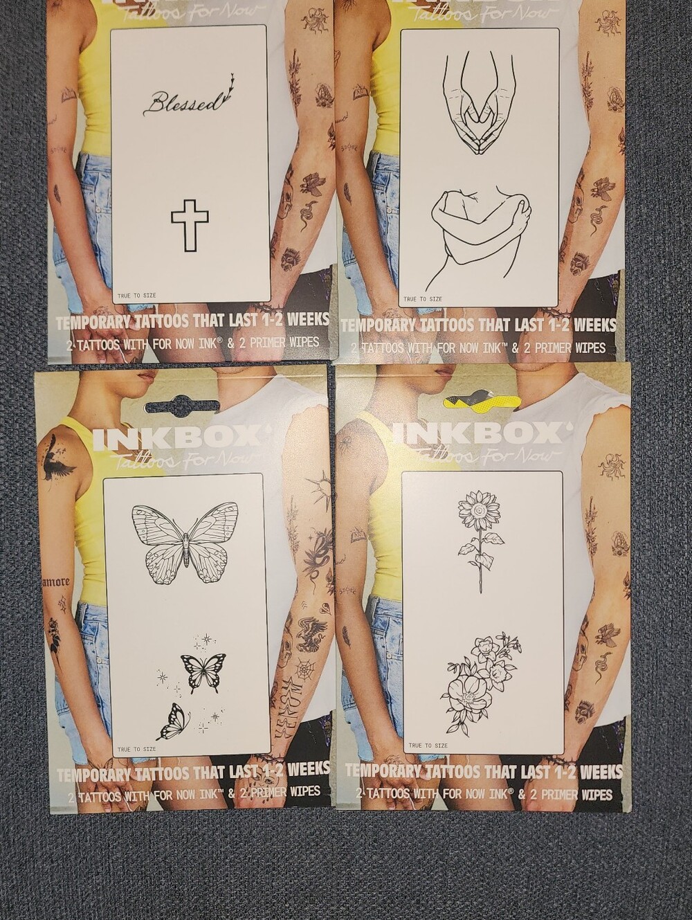 Temporary Tattoo Set — Black Minimal Line Designs (Black) Set Of 4